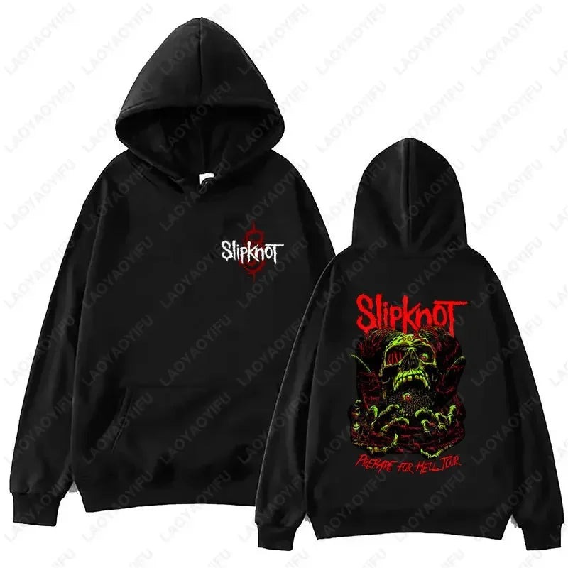 New style Arrival Men's Black Slipknot Graphic Hoodie – Nu Metal Band Print Oversized Fit Streetwear Pullover loose fit