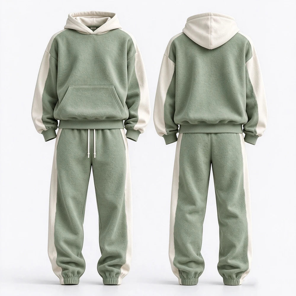 Men's hooded sweatshirt two-piece set solid color fashionable casual autumn and winter daily wear