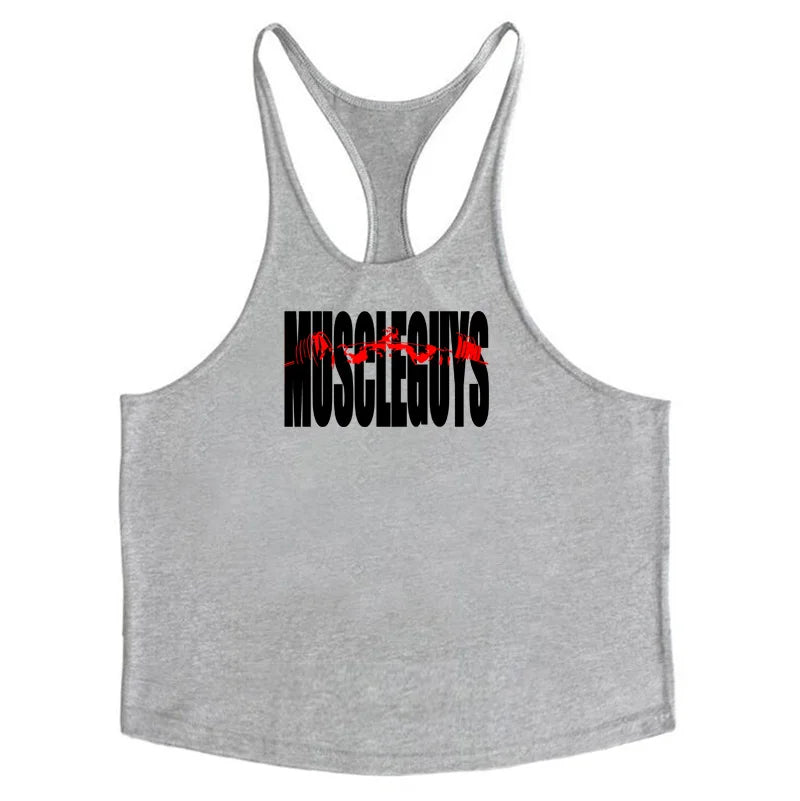 Mens Summer Sport Cotton Loose Stringer Singlet Sexy Casual vest Fitness Workout sleeveless Tank Top for Bodybuilding Training