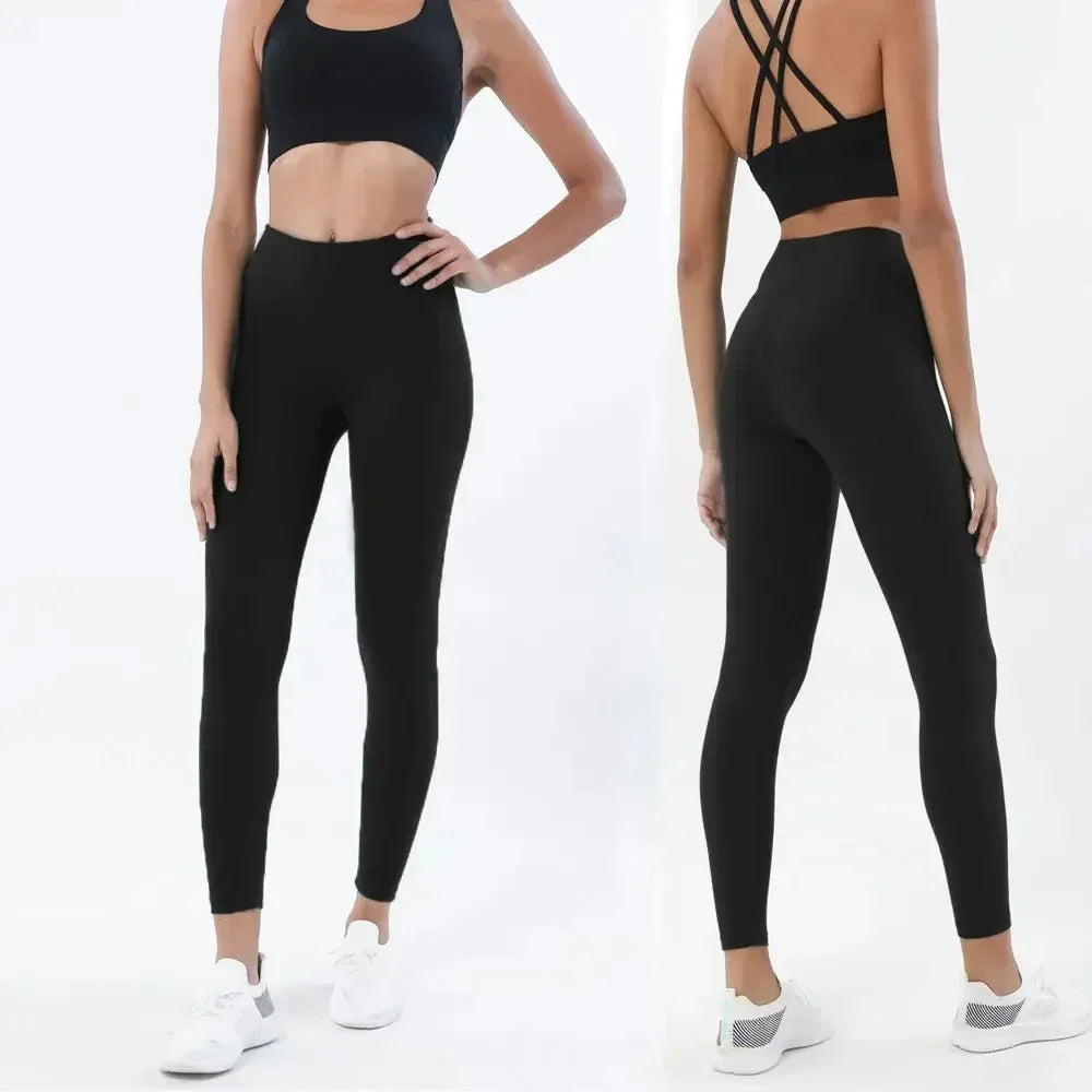 Women's 2 Piece Sports Set - High Waist Booty-Lifting Leggings with Back Pocket & Sports Bra Yoga/Gym/Running Workout Outfit - ATFH