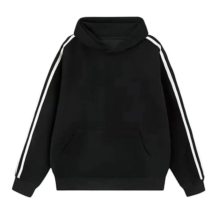 Side Striped Loose Sleeve Pullover Streetwear Hooded Outwear Men Women Autumn Winter Warm Sweatshirt Casual Solid Hoodie Sweater - ATFH