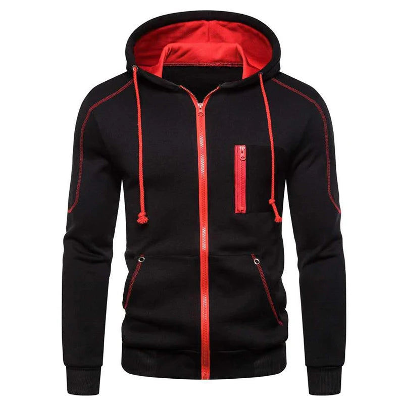 Men's Long Sleeve Zip Up Hoodie Casual Athletic Sweatshirt Hooded Jacket with Pockets Spring Fall Warm Fleece Lined Coat Outwear - ATFH