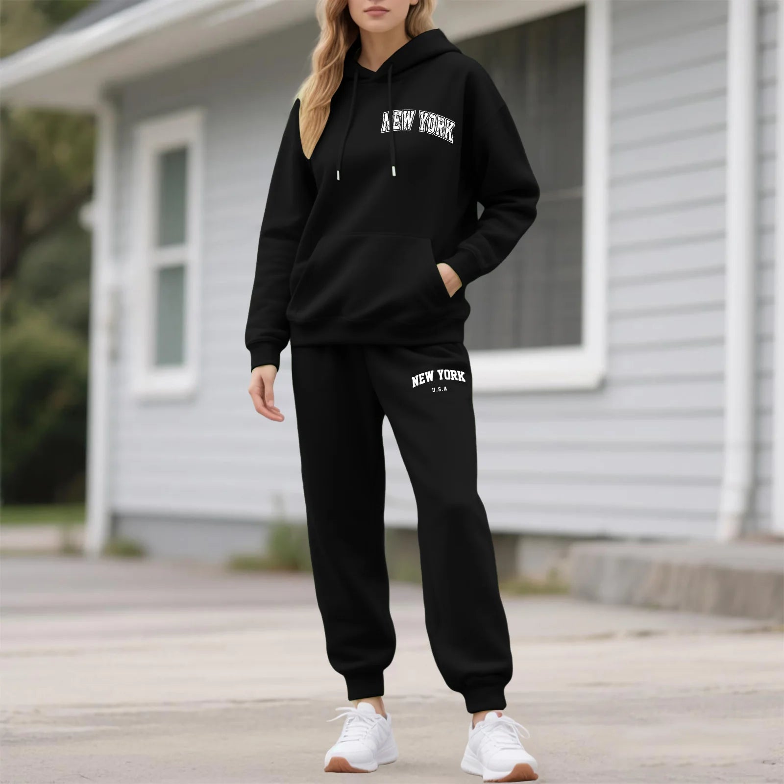 Two-Piece Tracksuit For Women Letter Print Hoodie And Pants Set Long Sleeved Hooded Sweatshirt+Sweatpants Suit Casual Sportswear