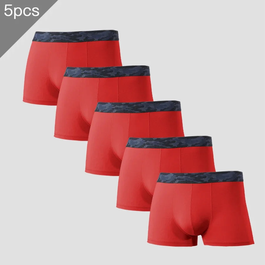 5PCS The men's underwear brand Ice Silk ultra-thin breathable, individual, sexy and trendy four-corner shorts for young people