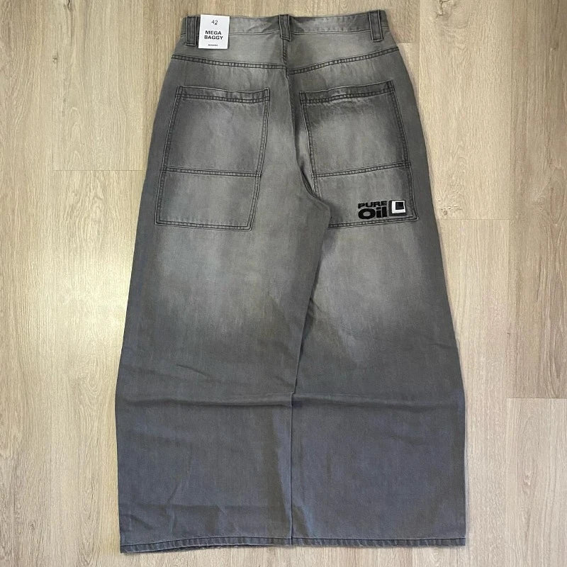 Y2K Harajuku New Punk Feng Shui Washing Old Baggy Jeans Female Streetwear Dance Popular Casual Joker High Waist Wide Leg Pants ATFH