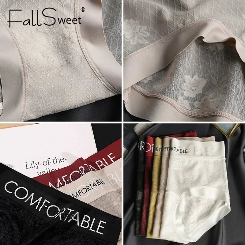 FallSweet 5PCS Ultra-Thin Lace Panties for Women Floral Mid-Rise Transparent Briefs Seamless Underpants Lingerie Calzones Mujer