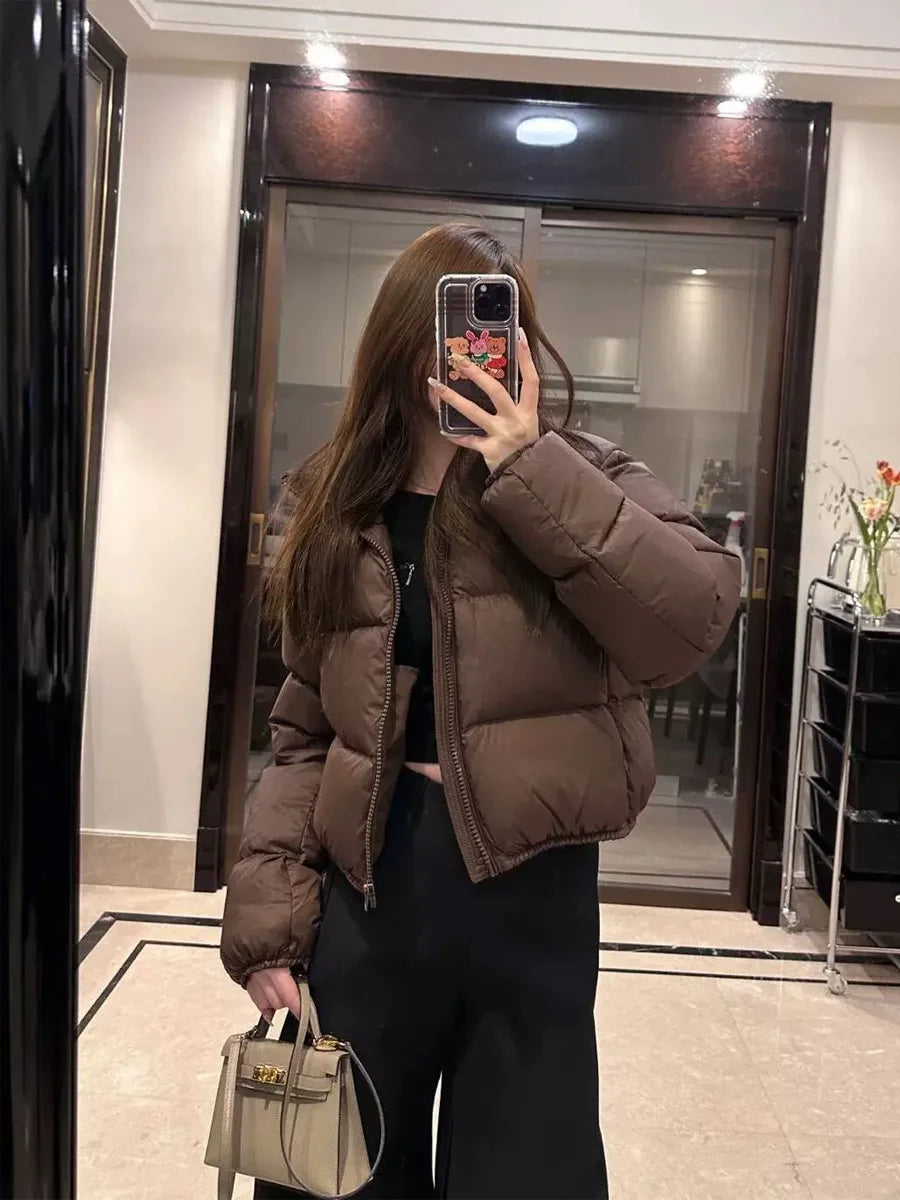 Parkas for Women Winter Coat Zipper Chic Solid Casual Coat Vintage Fashion Long Sleeve Female Elegant Thermal Jacket New ATFH