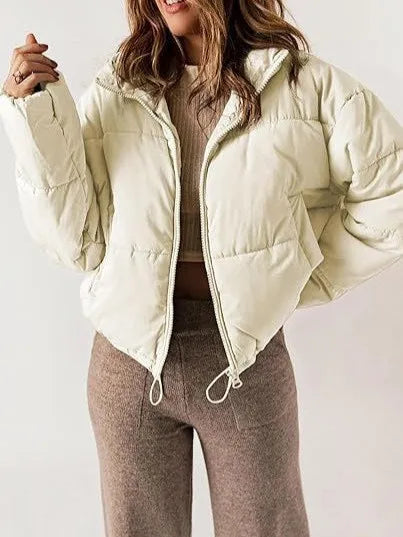 European American New Fashion Women's Stand Collar Long Sleeve Solid Color Casual Trendy Simple Basic Quiled Coats Female Parkas ATFH