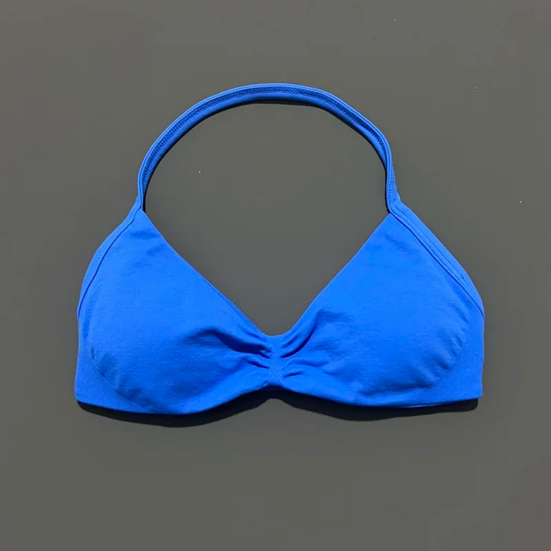 Sports Strappy Bra Yoga Underwear Women Gym Top Running Exercise Backless Bra High Support Active Wear Fitness Workout Halter - ATFH
