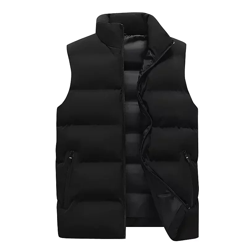 New Vest Men Winter Thick Cotton-Padded Stand Collar Vests Solid Sleeveless Zipper Jacket Male Warm Waistcoat Gilet Veste Hommes