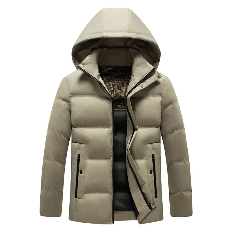 Winter Waterproof Outwear Warm Fleece Hooded Casual Parka Business Male Cotton Jacket Thicken Down Outdoor Windproof Coats