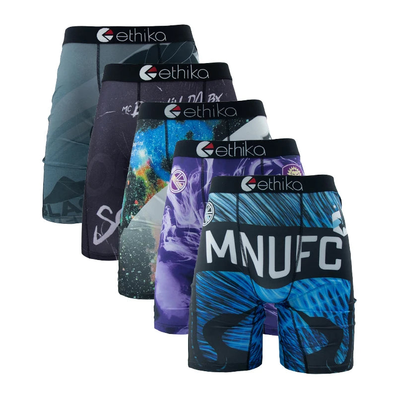ETHIKA 5Pcs Men Underwear Boxers Breathable Mesh Crotch Man Swimming Underpants Plus Size Mens Panties Sexy Men's Boxer Briefs