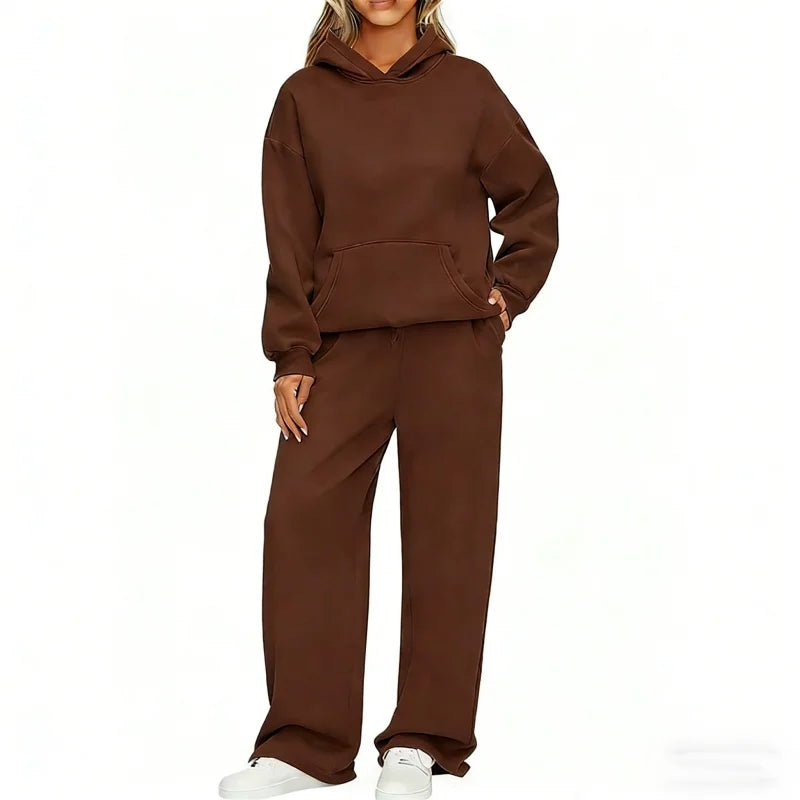 Autumn Winter Women Hoodie+Wide leg pants two pieces Casual pullover loose long sleeve tracksuit comfortable sports Women suit