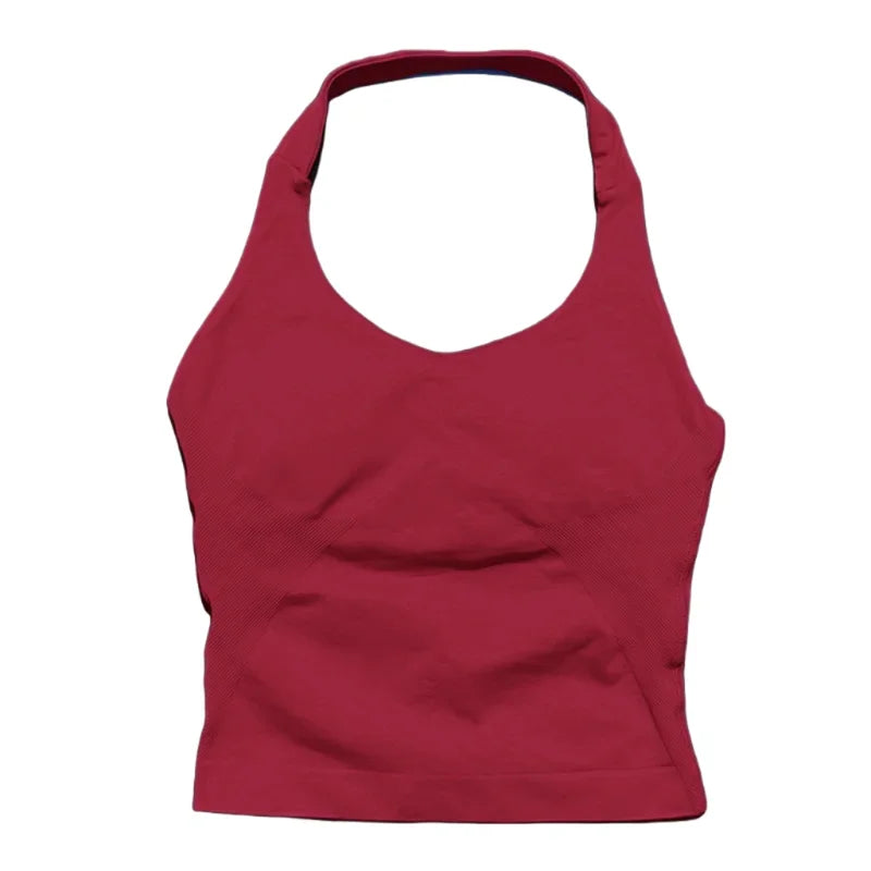 Sports Gym Halter Top Woman Seamless Yoga Tank Removable Chest Pad Push-up Sports Vest Fitness Workout Running Tops - ATFH