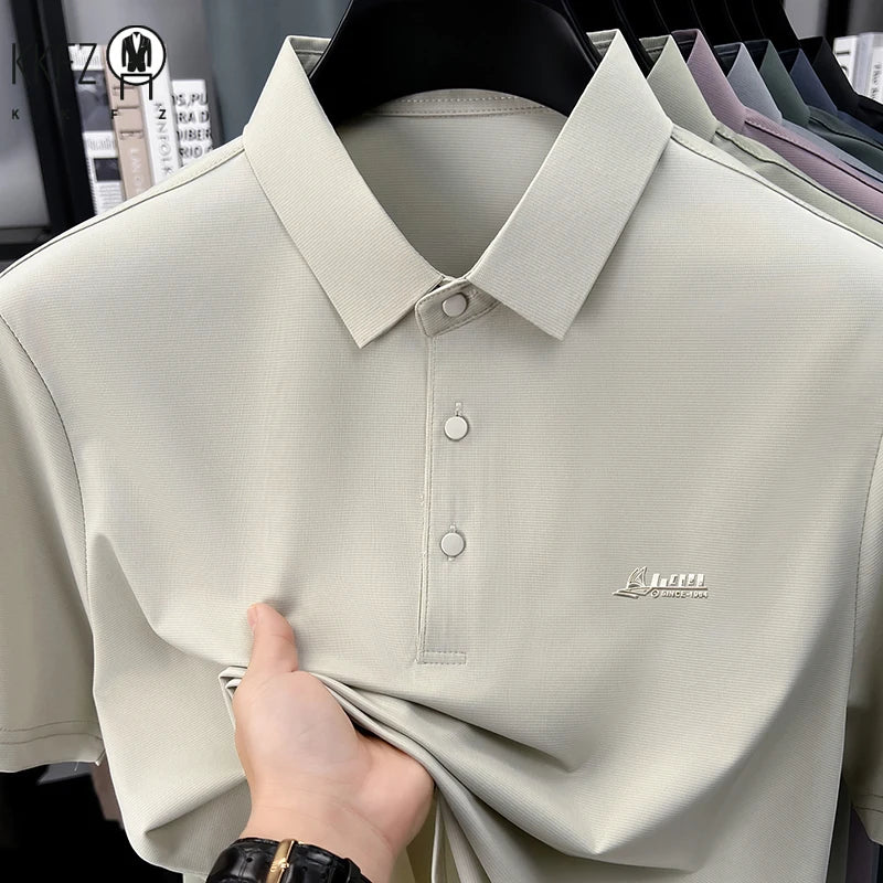 Men's Casual Polo T Shirt Short Sleeve Elastic Breathable Tops For Business Office Daily Wear Summer Lightweight Blouse