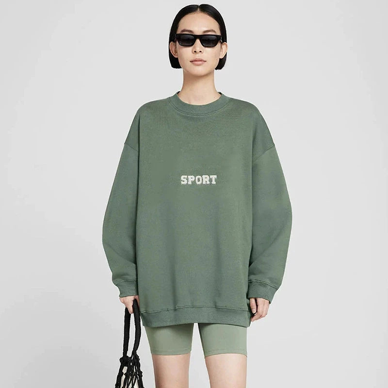 Casual Women Letter Embroidery Sweatshirts Autumn Cotton Loose Long Sleeve Hoodies Female Vintage Streetwear Oversize Pullovers - ATFH
