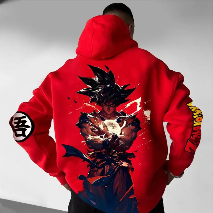 Dragon Ball 2025 Autumn and Winter Men's Hoodie Goku Printed Red Loose Hoodie Casual Streetwear Anime Fan Gift Versatile Top - ATFH