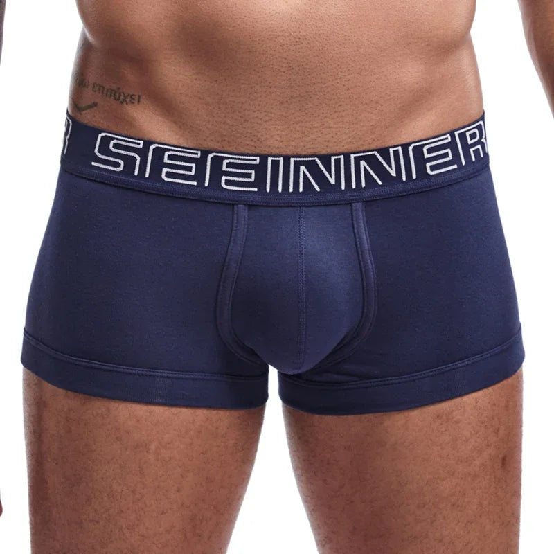 Seeinner Mens Boxer Shorts Cotton U Convex Pouch Underwear Soft Comfortable Underpants Cueca Masculina M-XXL Black White Gray
