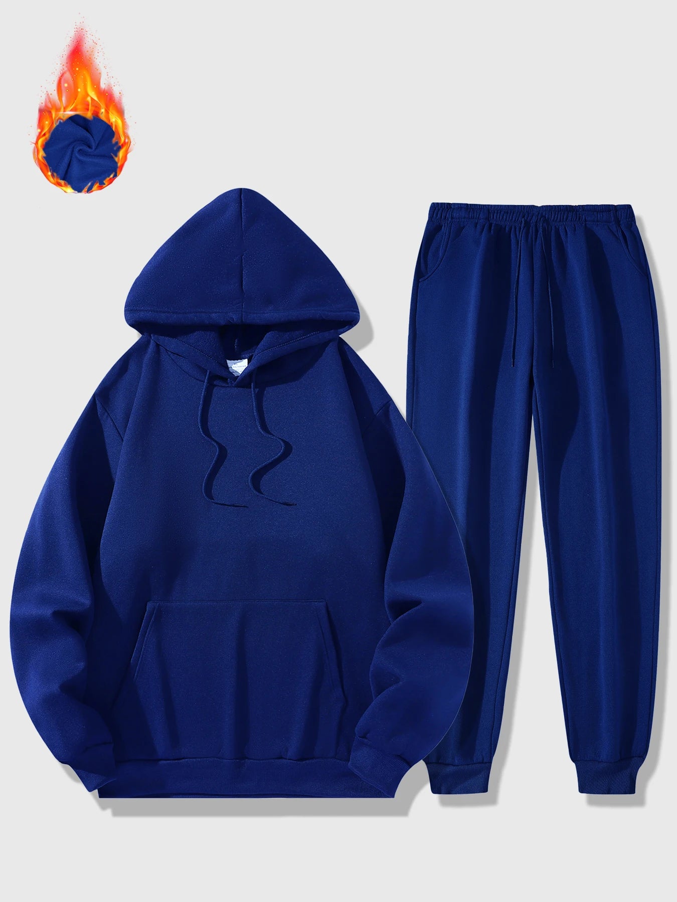 Men's Sports Suit Autumn and Winter Hoodie+pants 2-piece Set Fashionable Solid Color Casual Pullover and Pant Outdoor Sportswear - ATFH