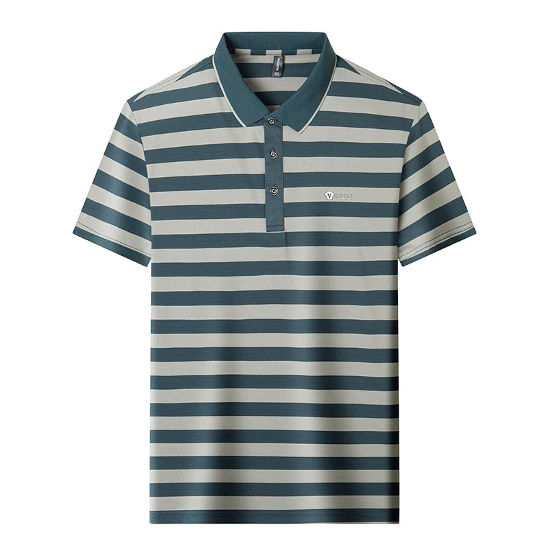 Fashion luxury brand men short sleeve polo shirt high-end summer lightweight breathable casual new striped color blocked T-shirt