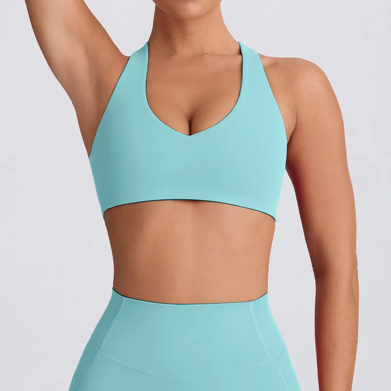 Naked Feel Quick-Dry Yoga Set Strappy Sports Bra & Seamless Leggings for Women Outdoor Gym Workout Activewear - ATFH
