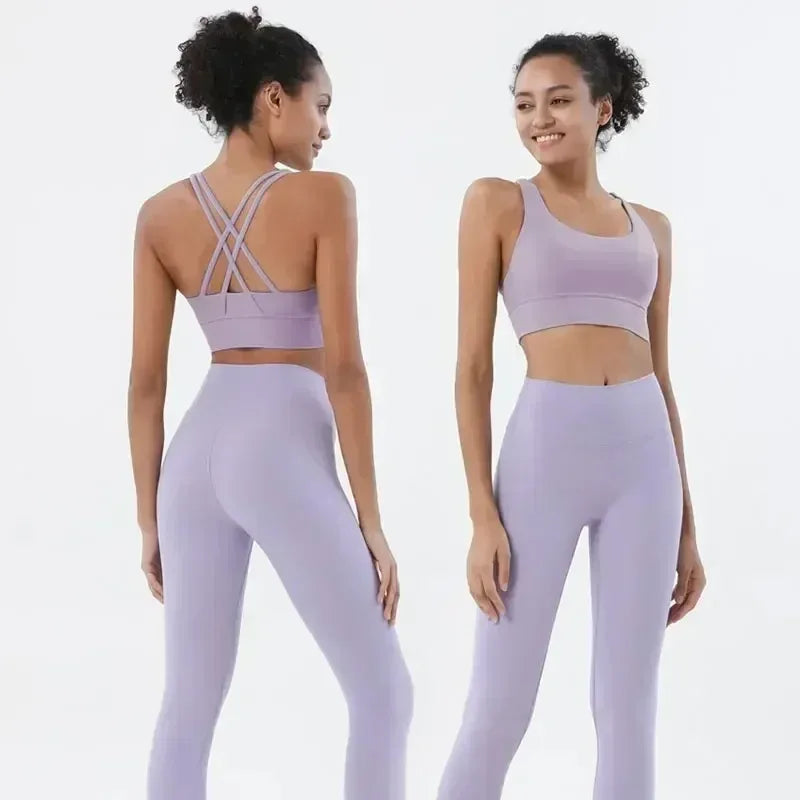 Women's 2 Piece Sports Set - High Waist Booty-Lifting Leggings with Back Pocket & Sports Bra Yoga/Gym/Running Workout Outfit - ATFH