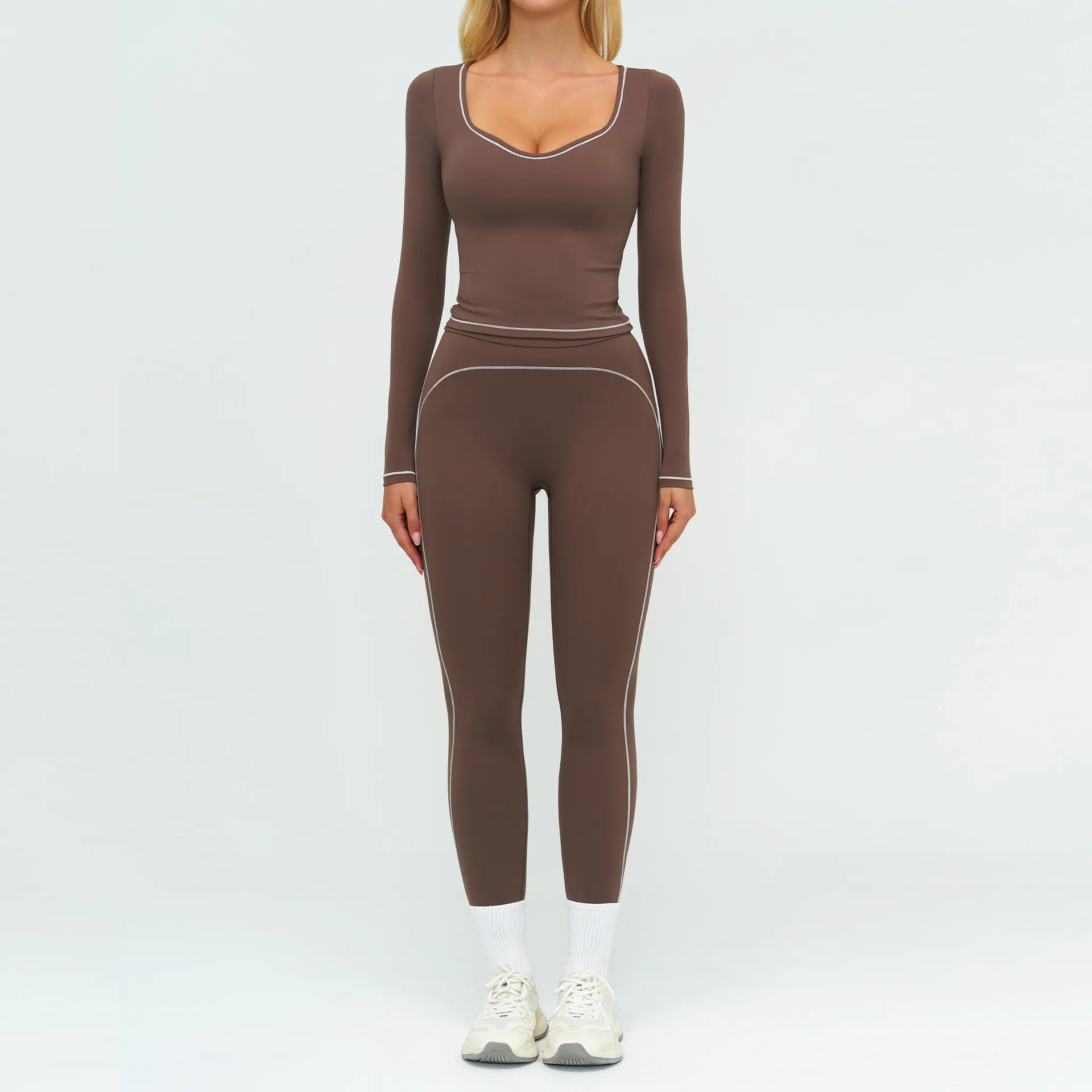 2PCS Yoga Set Gym Clothes Outdoor Sports Outfits Women Tracksuit Gym Fitness Suits Workout Long Sleeved Flared Pants Sportswear - ATFH