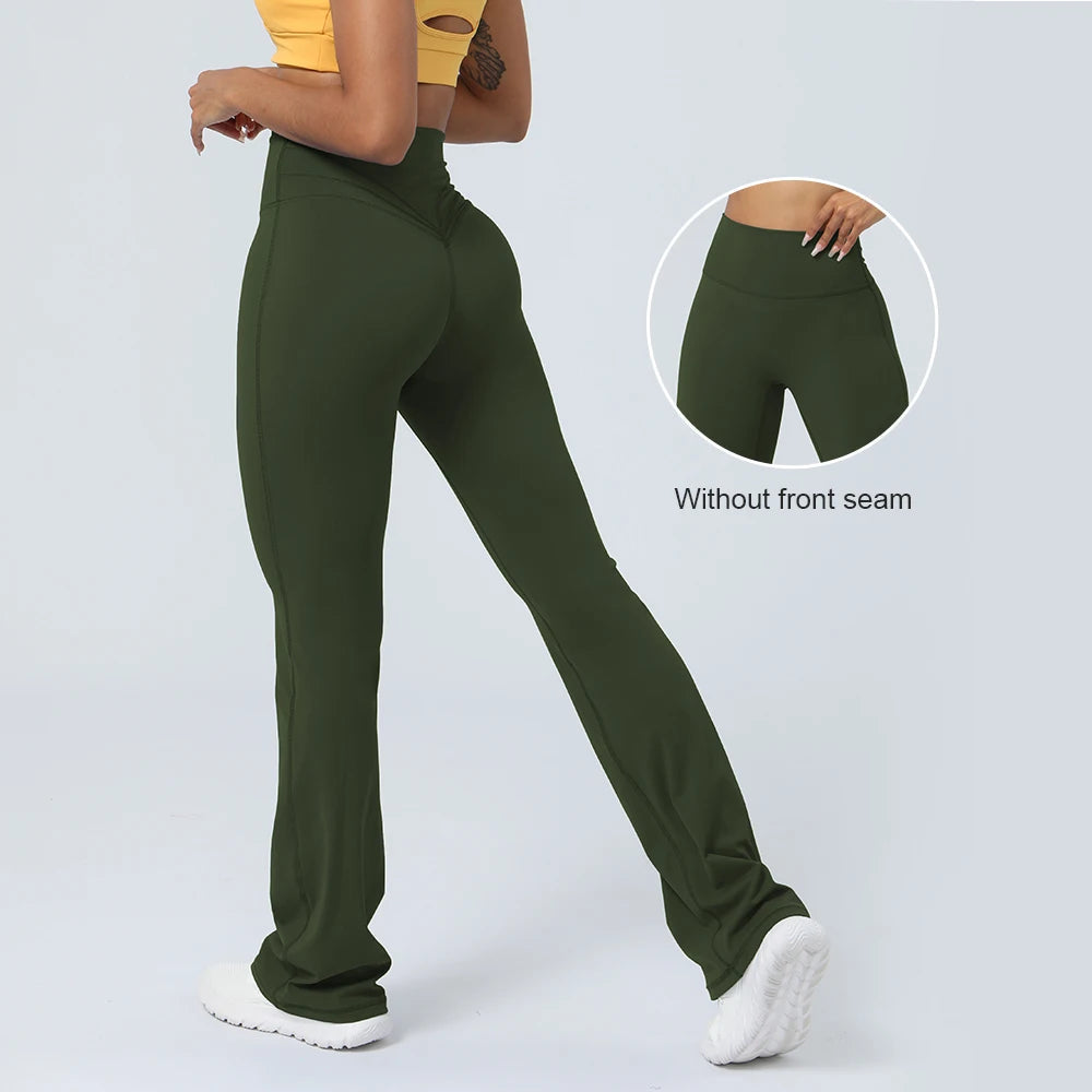Women Yoga Flare Leggings High Waist Dance Pilates Fitness Gym Buttock Lifting Workout Wide-Leg Pants Outdoor Train Sport Tights ATFH