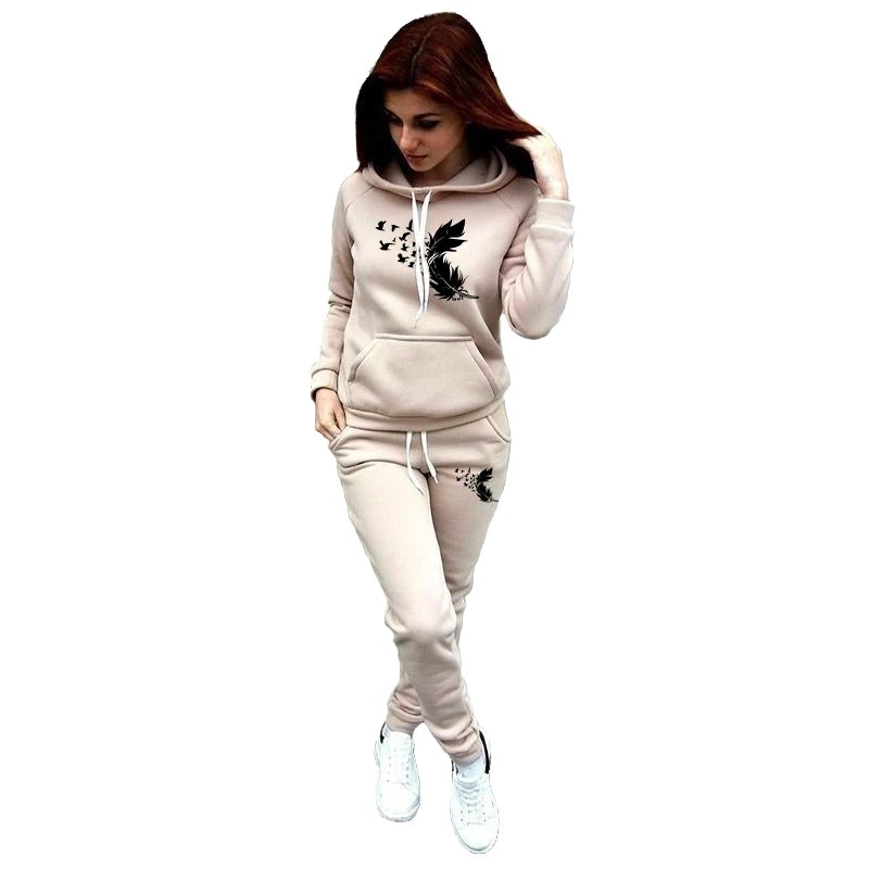 New Fashion Womens Clothes Casual Long Sleeve Hoodie + Pants Sports Suits Autumn/winter Outdoor Fleece Jogging Suit