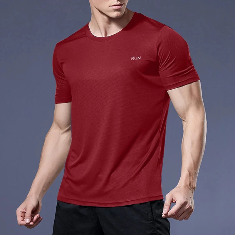 Men's Quick Dry Short Sleeve Gym Running Moisture Wicking Round Neck T-Shirt Training Exercise Gym Sport Shirt Tops Lightweight