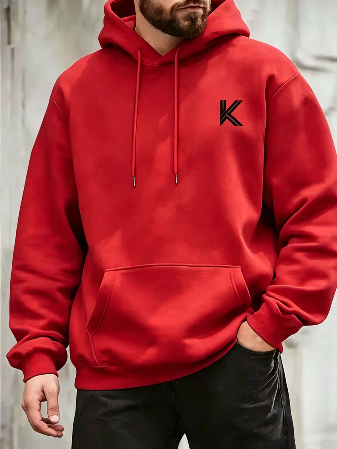Autumn Winter Men Women Loose Hooded Sweatshirt Simple K Letter Chest Print Long Sleeve Pocket Hoodie Daily Streetwear Pullover