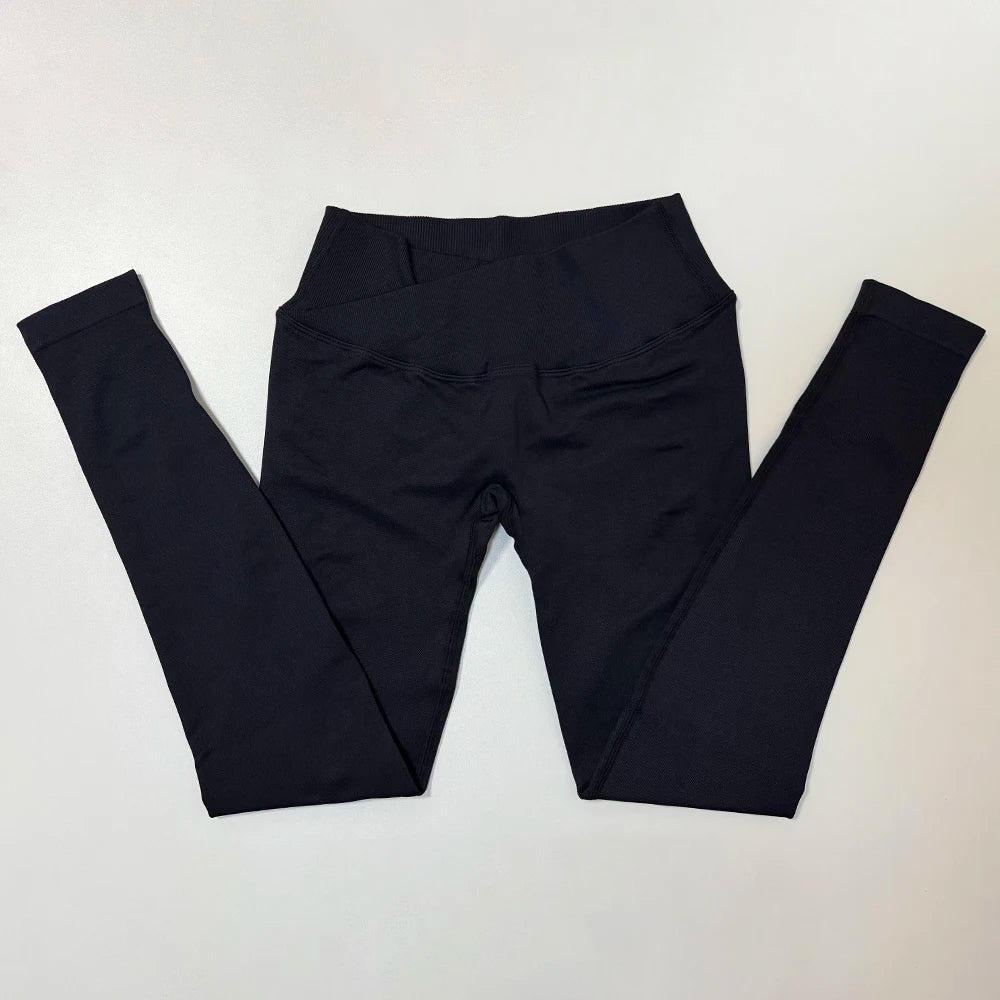 Vision Leggings Women Cross Waist Seamless Yoga Pants Hip Lifting Sport Leggings Fitness Scrunch Butt Gym Pants Workout Leggings - ATFH