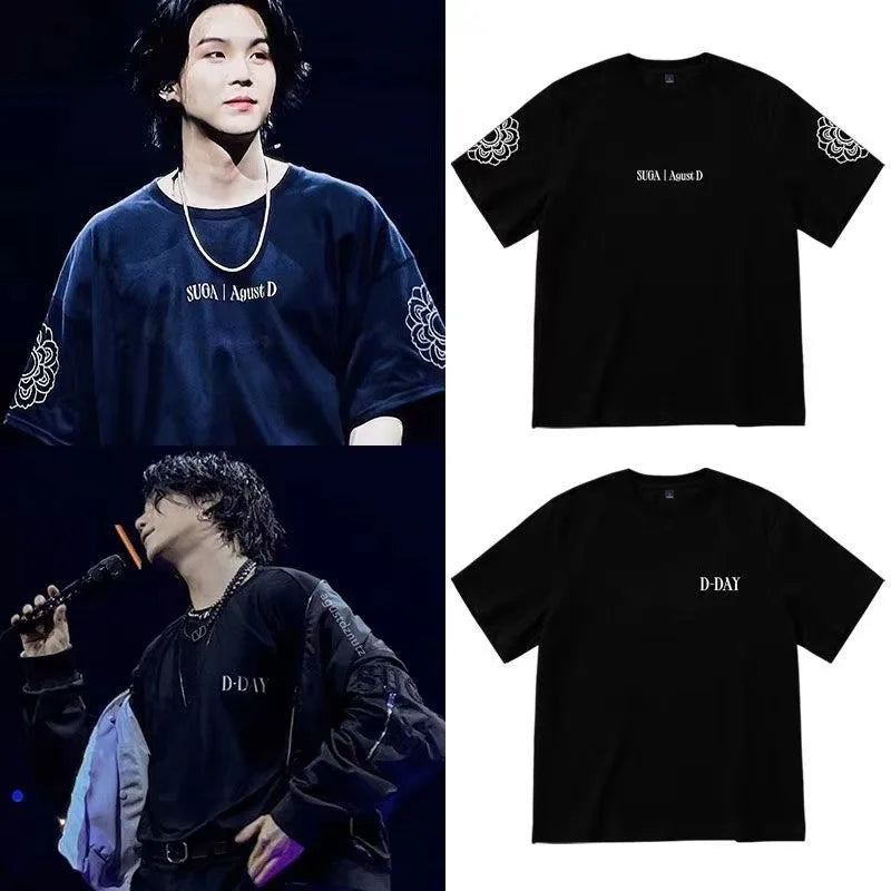 Fashion T-shirt Kpop suga Agust D D-DAY print T-shirt  casual sports short sleeves for fan gifts ATFH