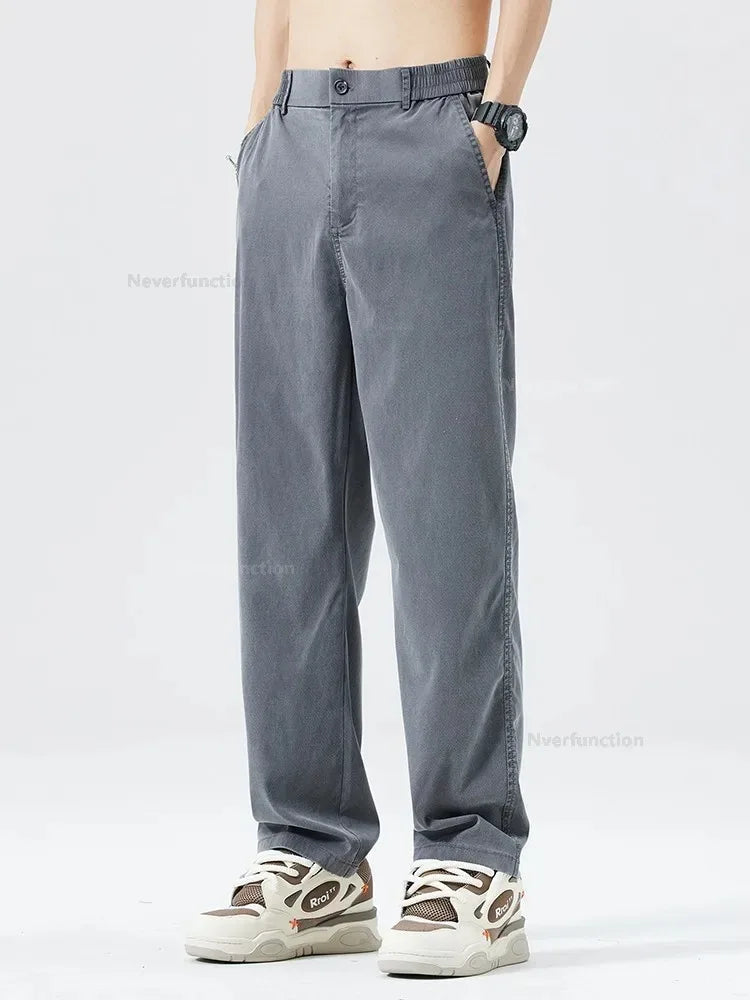 Ultra Thin Baggy Jeans Men's Summer New in Lyocell Soft Breathable Straight Trousers Elastic Waist Casual Blue Gray Wide Pants ATFH