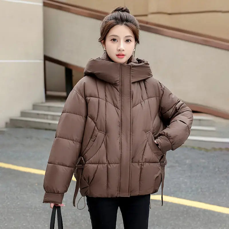 Large Down Short Hooded New Winter Thick Warm Jacket, Loose And Slimming Cotton Jacket
