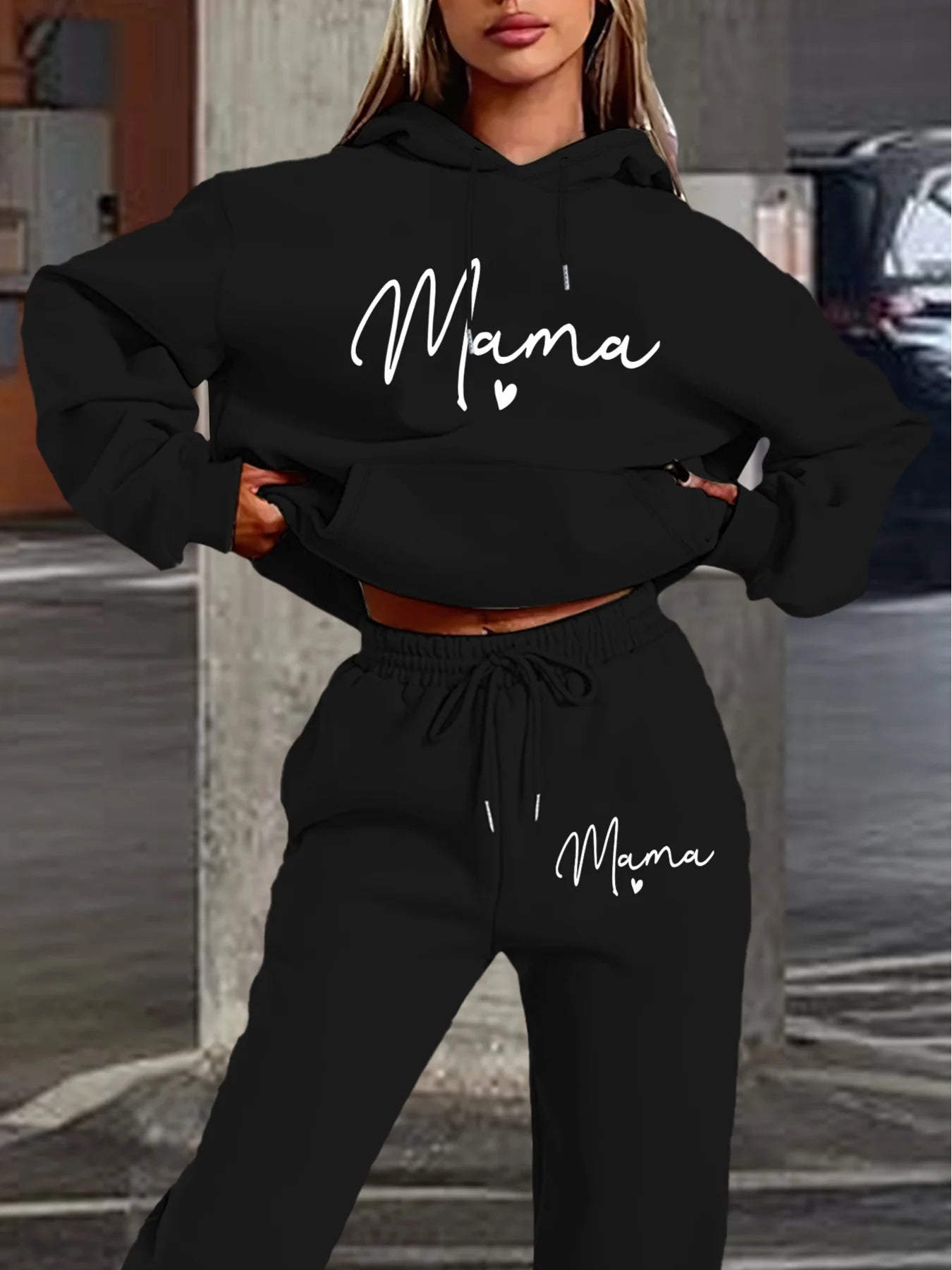 Women's autumn and winter loose hoodie+sweatpants set, hip-hop street casual letter printed fashionable and plush warm clothing