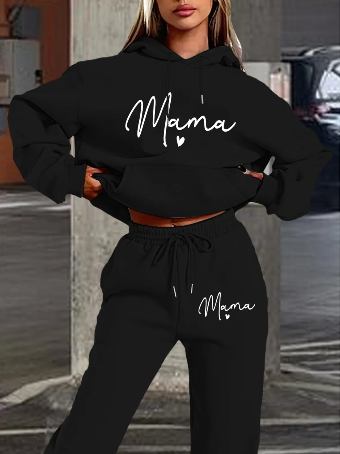 Women's autumn and winter loose hoodie+sweatpants set, hip-hop street casual letter printed fashionable and plush warm clothing