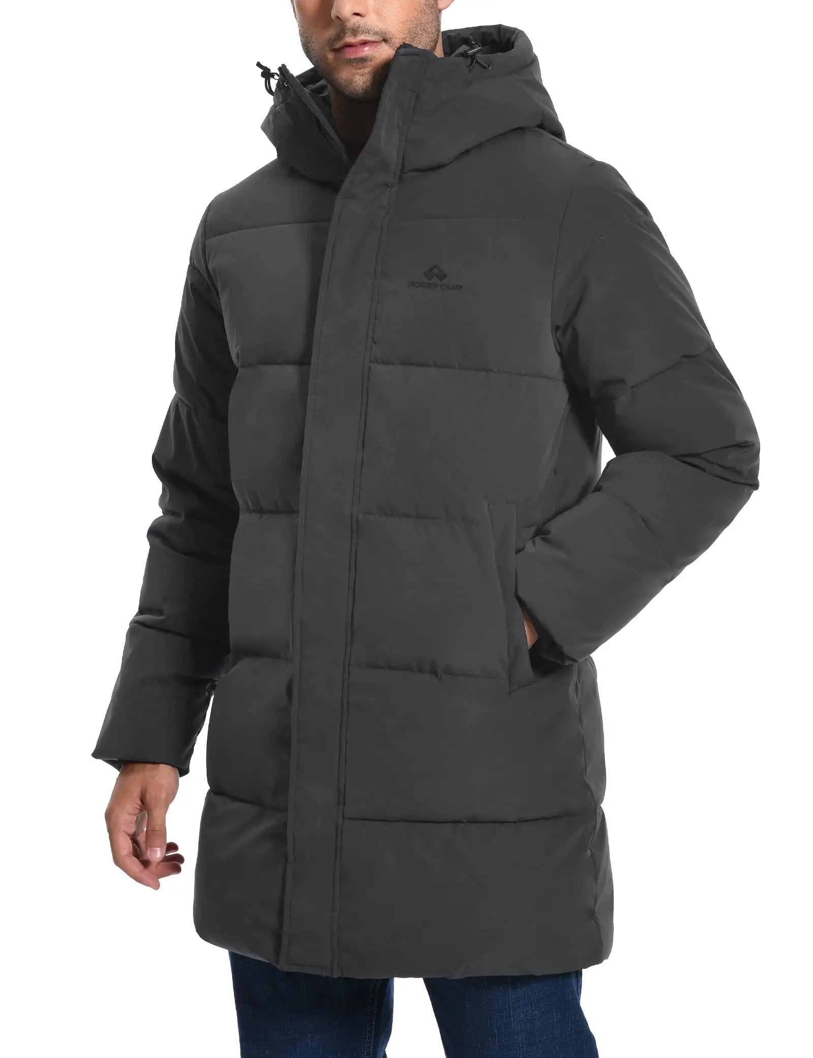 Pioneer Camp Mens Long Winter Coat Hooded Waterproof Insulated Puffer Jacket Thicken Puffy Warm Down Windbreaker Parka