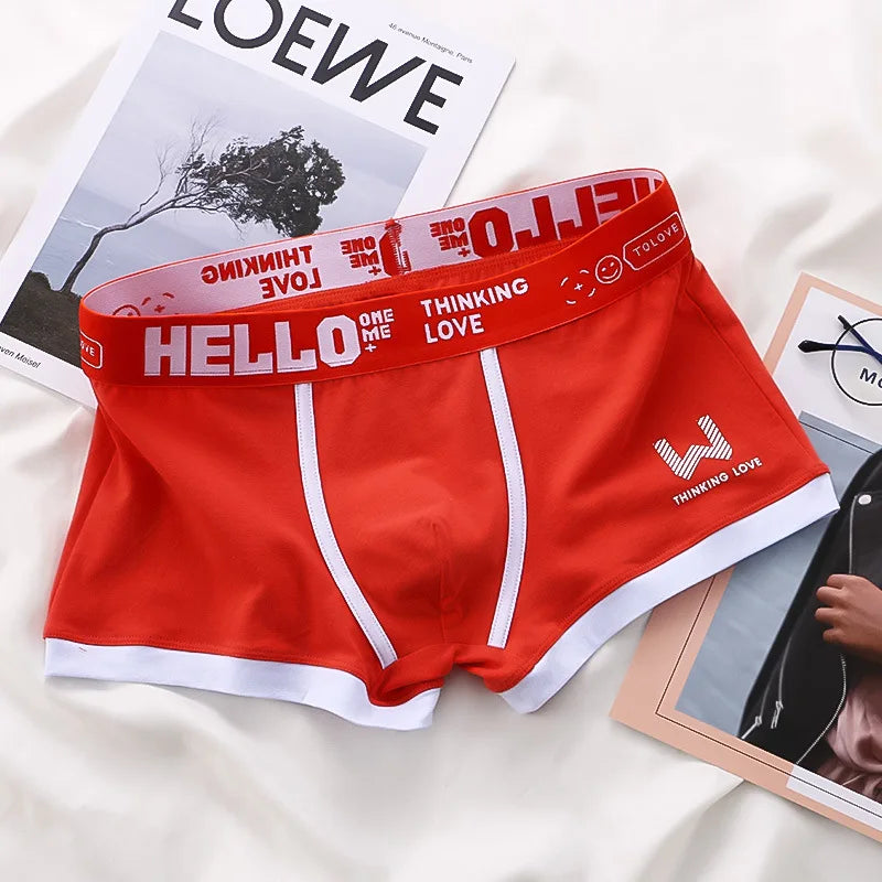 Men Cotton Boxer Shorts Panties Underwear Breathable Soft Letter Belt Men Boxer Fashion Sports Mid-waist Four Corner Pants