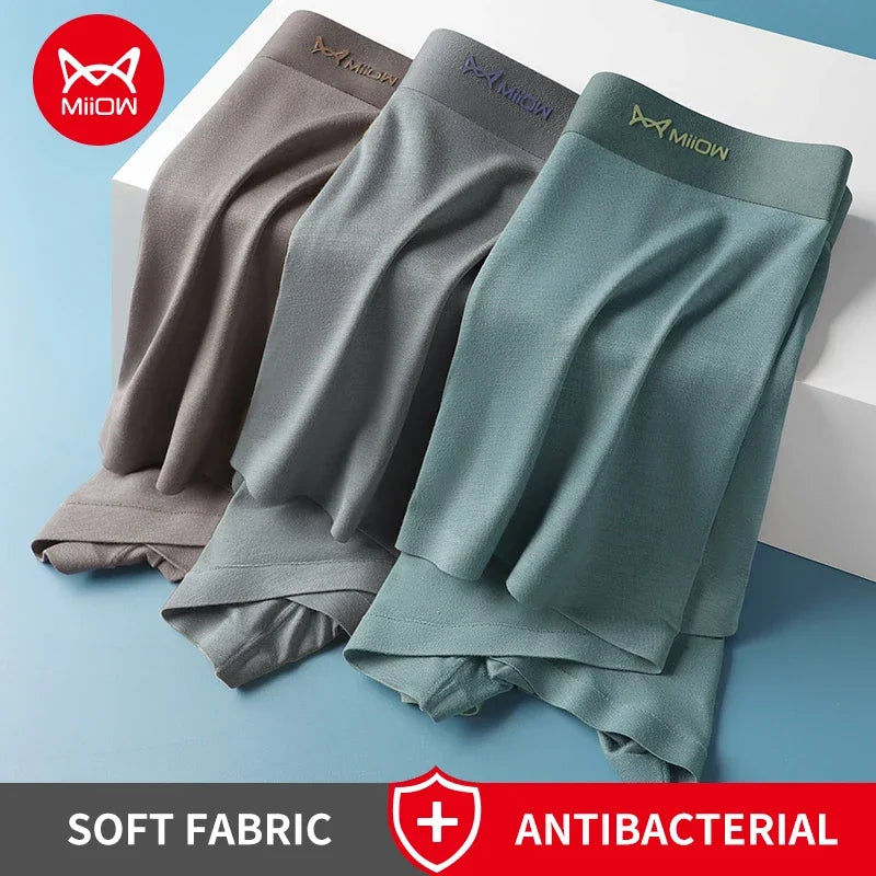 MiiOW 3Pcs Modal Boxer Underwear for Men Antibacterial Cotton Cuecas Men's Panties Silky Breathable Man Underpants Mens Boxers