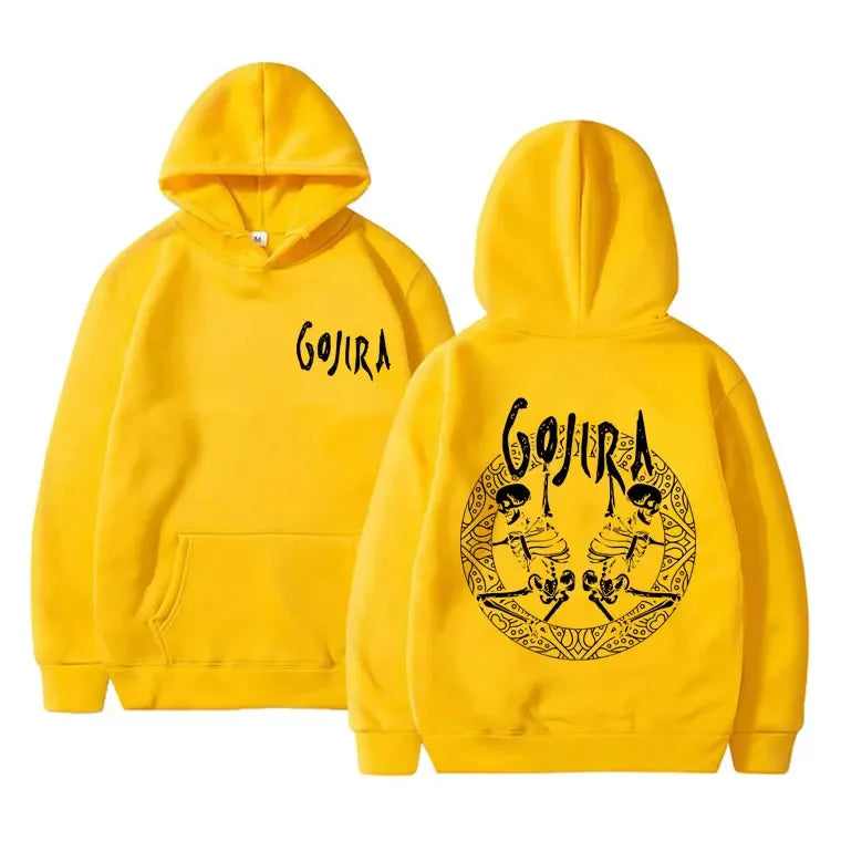 French Metal Band Gojira Skeleton Double Sided Graphic Hoodie Men Women Vintage Hooded Pullover Male Casual Oversized Hoodies