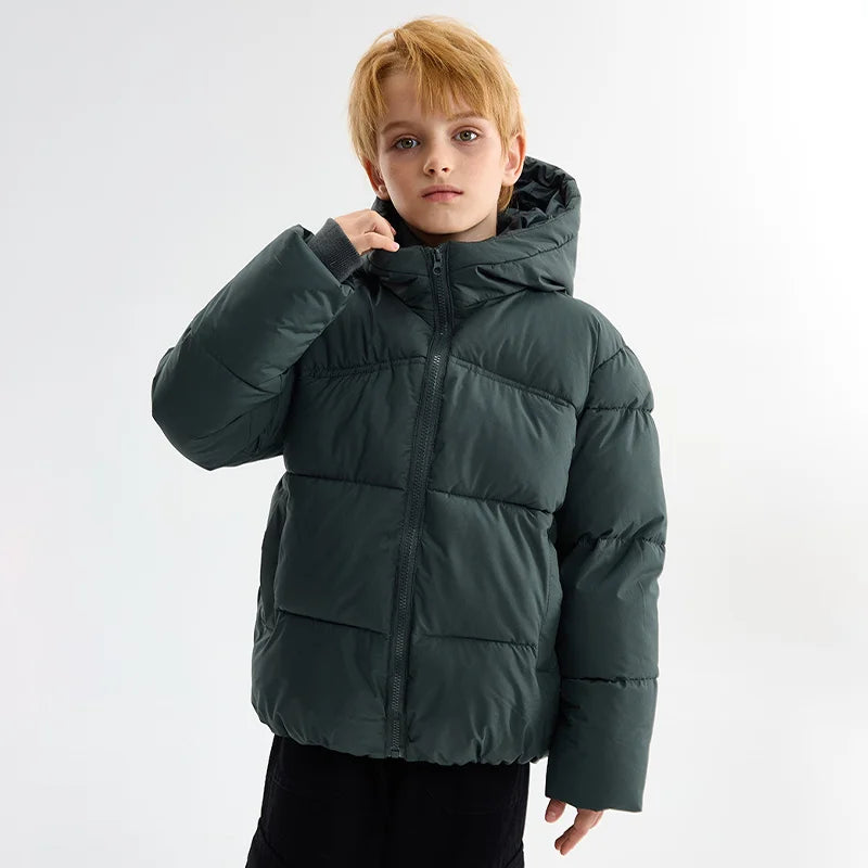 Winter Boys Girls Cotton Down Jacket Solid Windproof Thick Warm Hooded Mid-length Coat for 3-10 Years Kids Casual Outerwear
