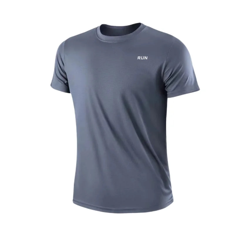 Men's Quick Dry Short Sleeve Gym Running Moisture Wicking Round Neck T-Shirt Training Exercise Gym Sport Shirt Tops Lightweight - ATFH