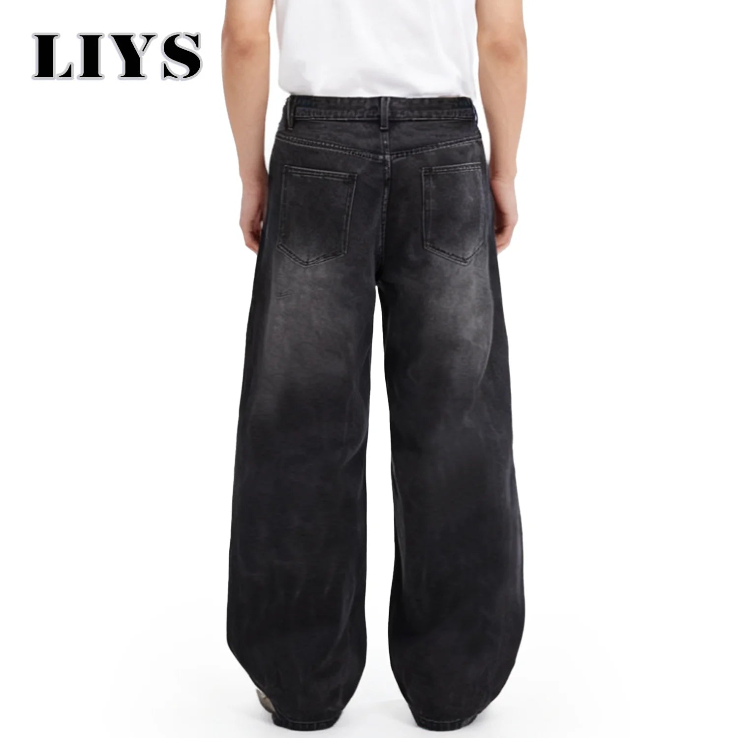 Four Season Men's Jeans Korean Version Student Casual Pant American Retro Gray Black Loose Wide Leg Jean Baggy Men's Denim Pants ATFH