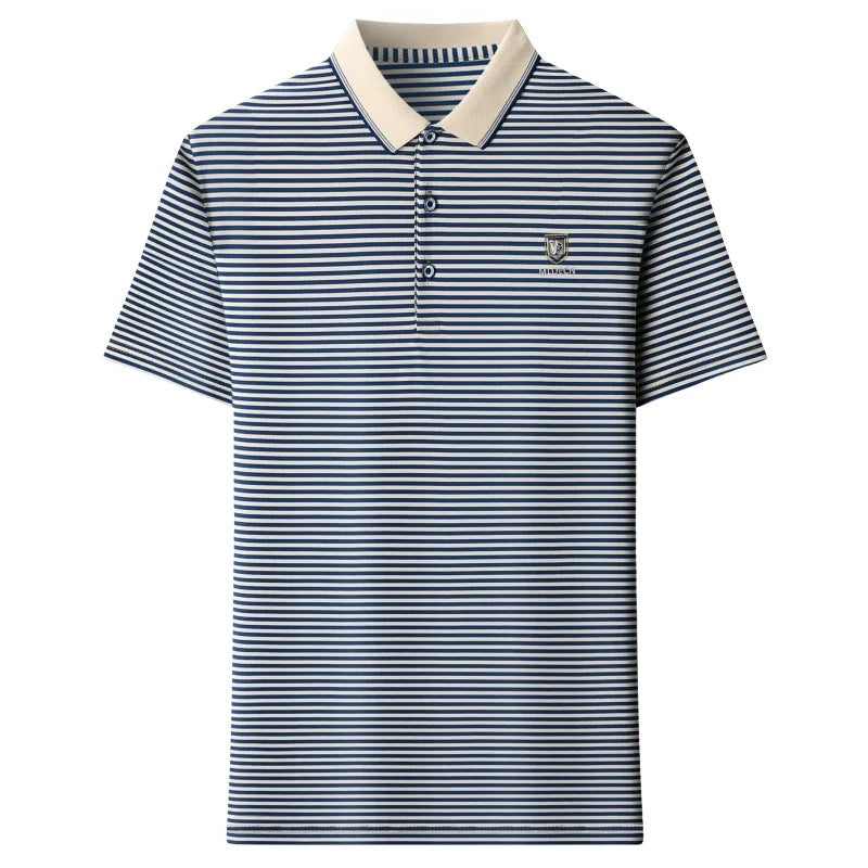 Cotton short sleeved T-shirt for men's summer new lapel striped printed loose dad's polo shirt