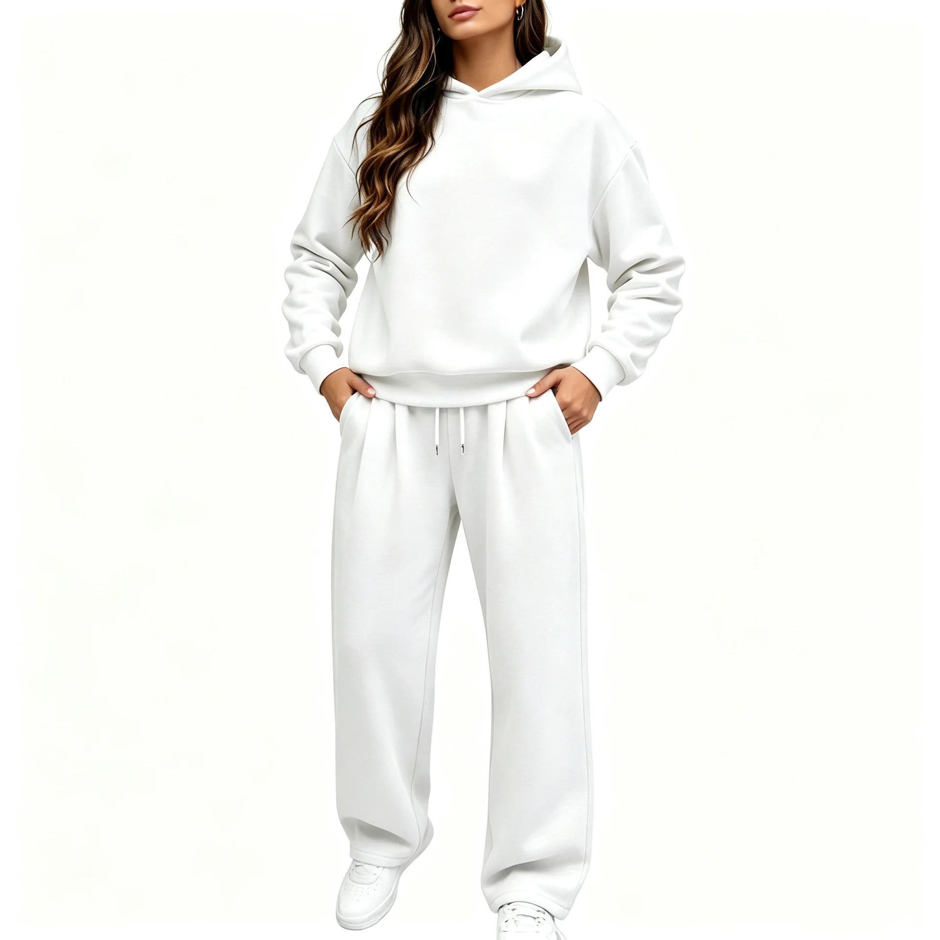 Casual Hooded Sweatshirt Set 2026 Autumn And Winter Solid Color Long Sleeved Women's Fashionable Loose Women's Top Two-piece Set