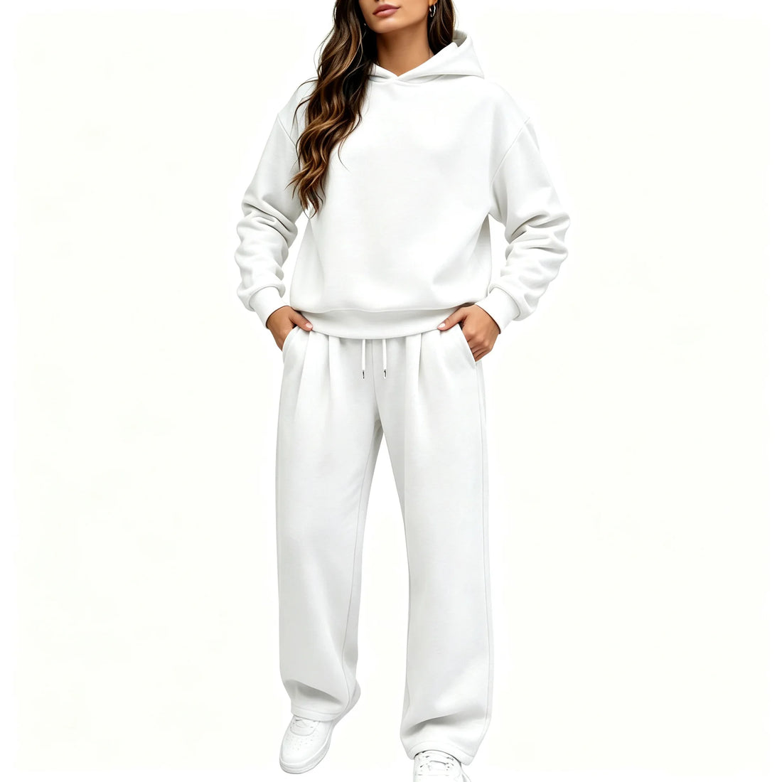 Casual Hooded Sweatshirt Set 2026 Autumn And Winter Solid Color Long Sleeved Women's Fashionable Loose Women's Top Two-piece Set