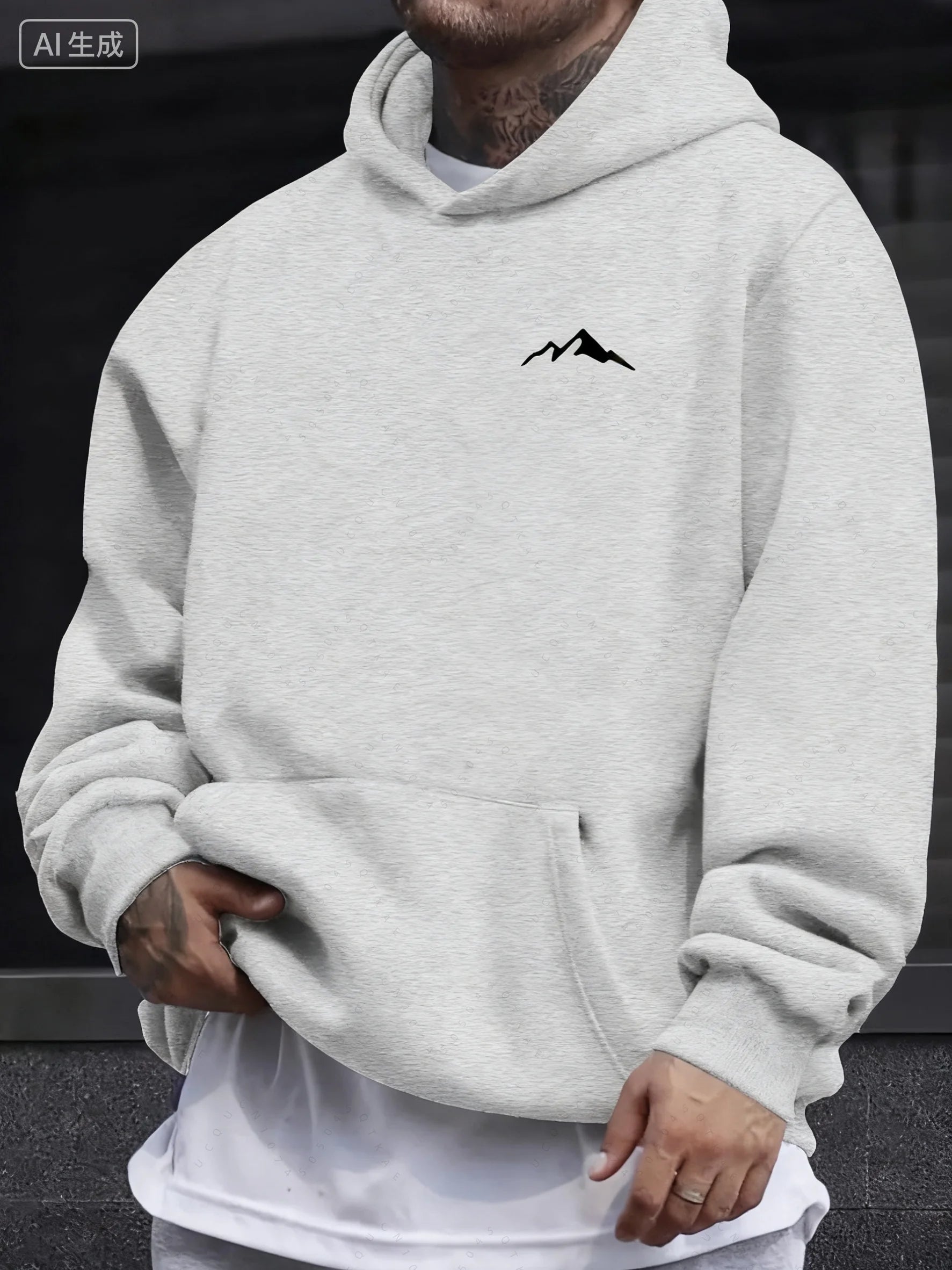 Men's Autumn And Winter Casual Fashion Loose Mountain Print Long Sleeved Hooded Sweatshirt Warm Pullover  Women Christmas Gift - ATFH