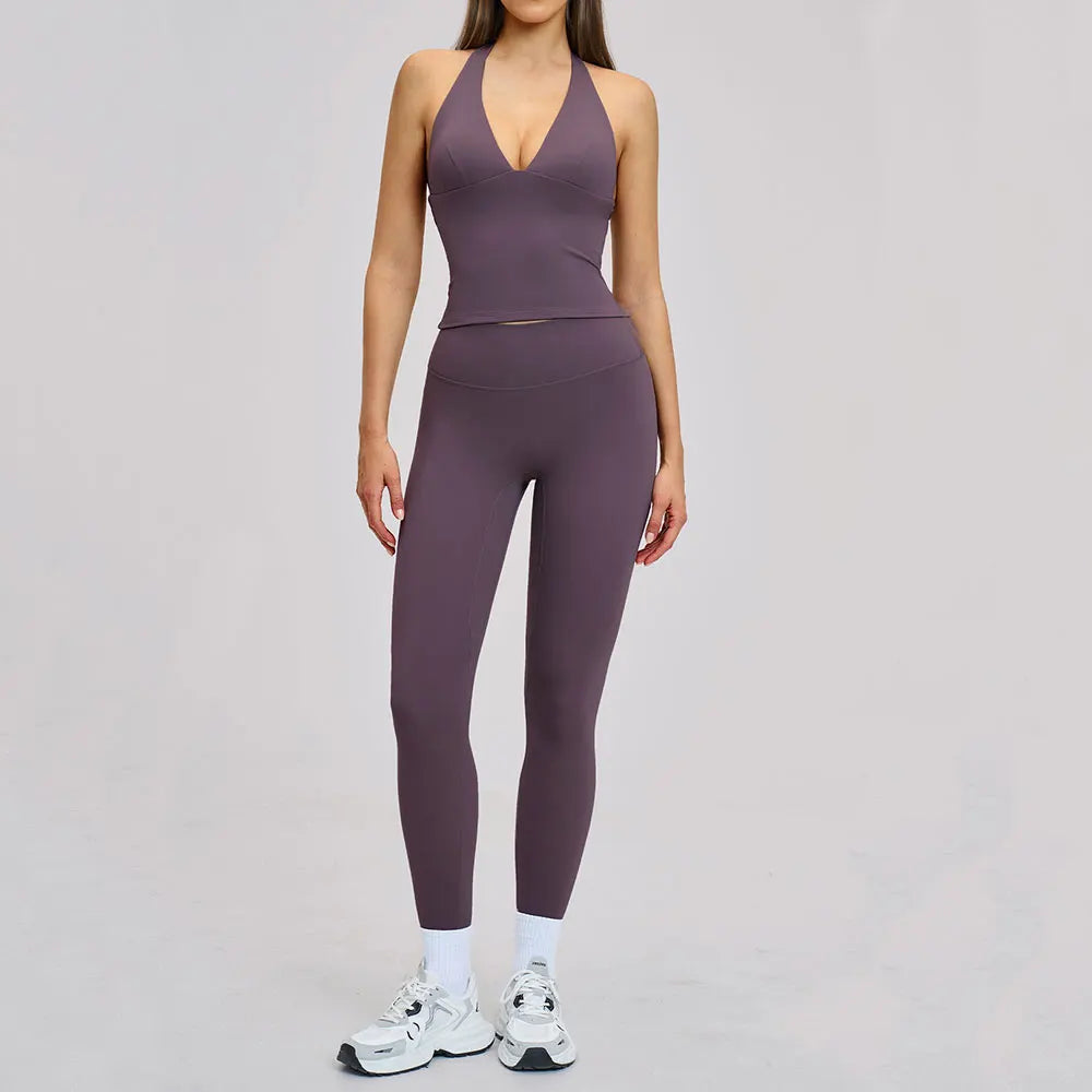 Women's Yoga Suits 2 Piece Sportswear Yoga Tracksuit Ventilate Vest High Waist Leggings Outfit Gym Set Running Workout Clothes - ATFH