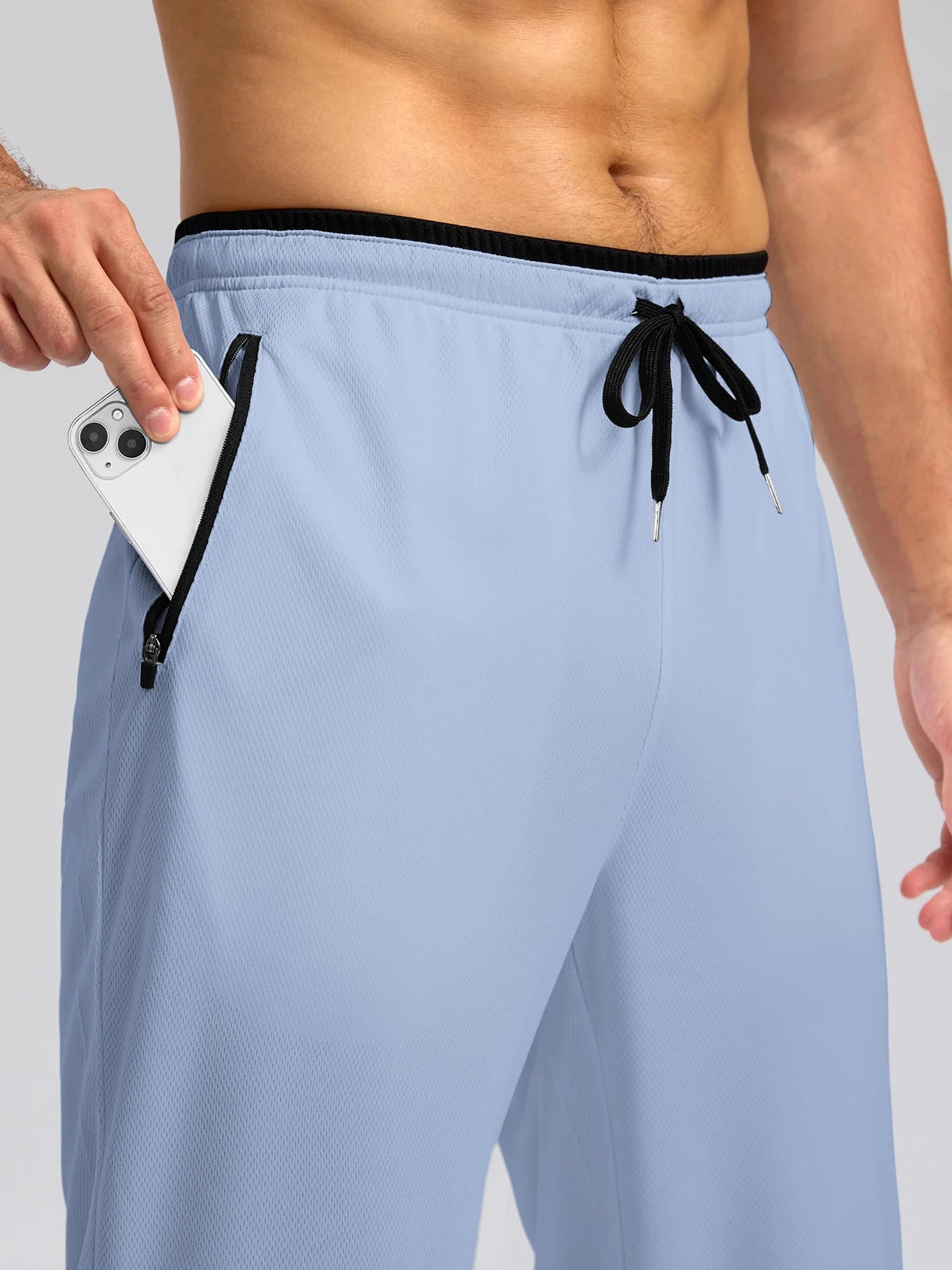 2026 Spring and Summer New Men's Zipper Pocket Solid Color Casual Pants Outdoor Sports Training Breathable Loose Straight Pants